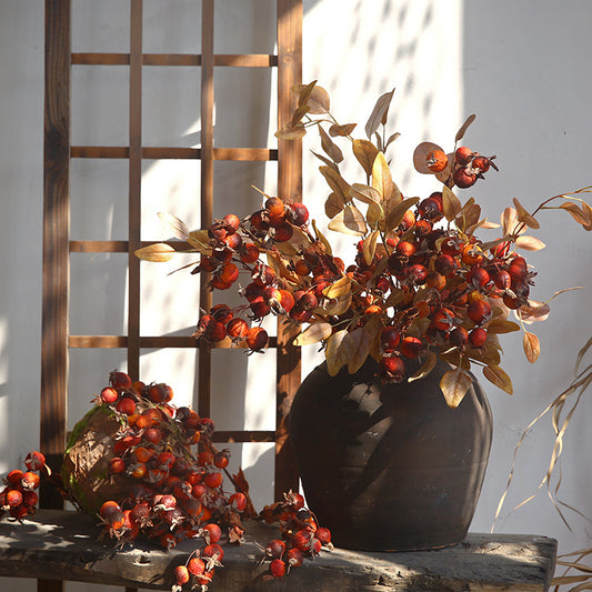 Autumn Color Decorative Faux Rosehip Fruits - Charming Rustic Farmhouse Floral Arrangements for Home Décor and Cozy Lodging Accessories