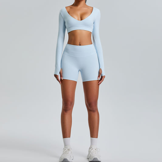 Elevate Your Workout with Our Luxurious V Neck Long Sleeve Yoga Set for Women Peach Lift Activewear for Comfort and Style