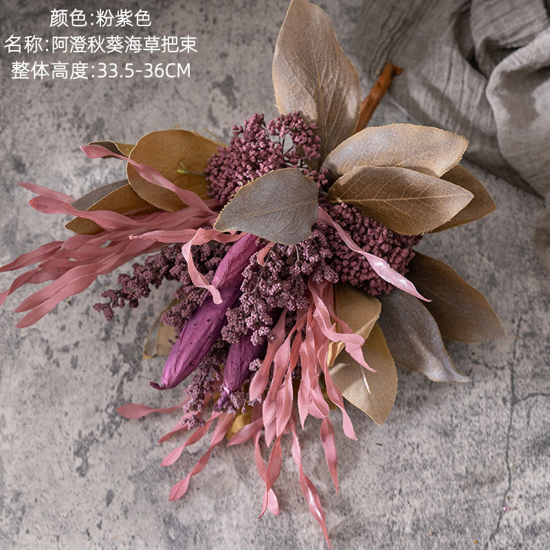 Azheng Realistic Faux Flower Bouquet with Okra and Seagrass - Perfect for Home Decor, Weddings, and Special Events - CL62003