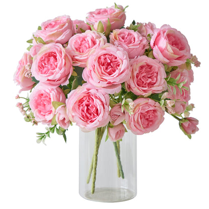 Stunning 5-Head Persian Peony & Rose Bouquet - Soft Silk Artificial Flowers for Home Décor and Living Room Aesthetics