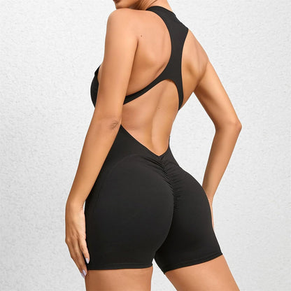 Sculpt Lift Yoga Jumpsuit for Women Zipper Back Slimming Fit High Waisted Shorts for Comfort Flexibility in Your Workout