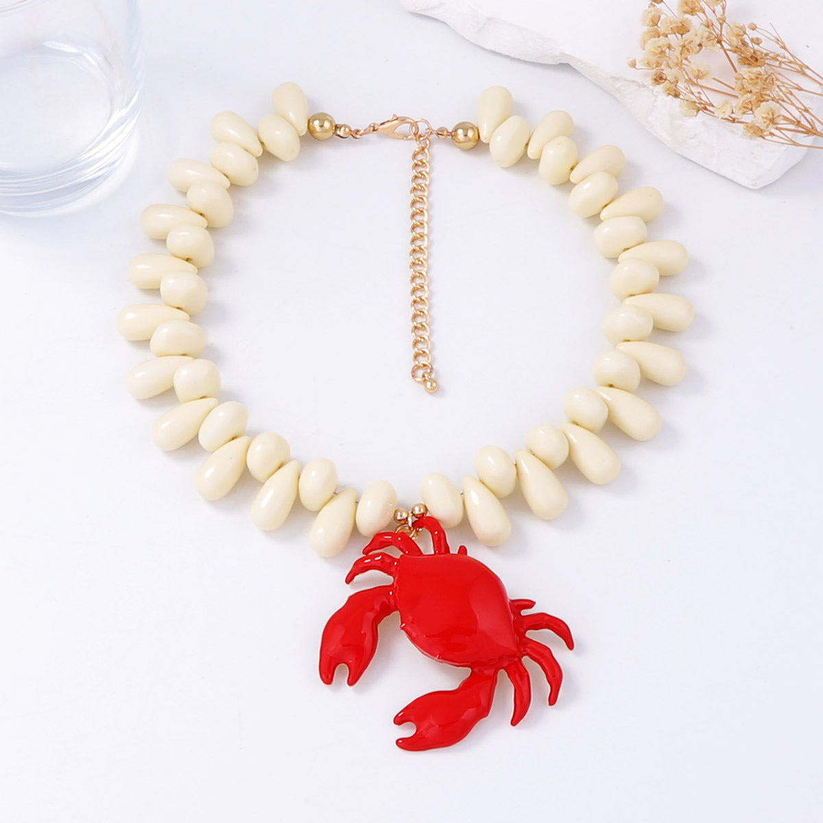 Stylish Summer Ocean-Inspired Water Drop Bead Alloy Crab Pendant Necklace for Women – Versatile and Unique Statement Piece