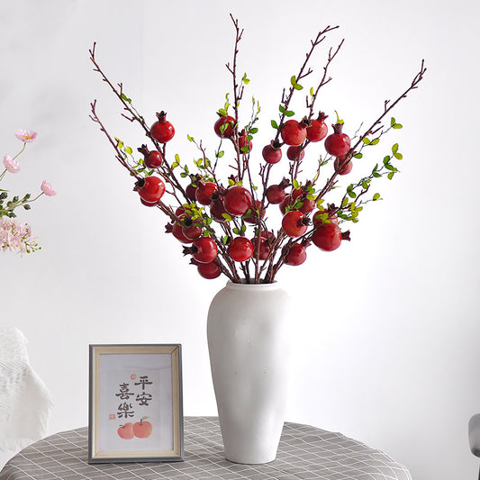 Realistic Pomegranate Decorative Flowers with Six Lifelike Fruits and Tender Sprouts - Perfect for Living Room Home Décor, Entryway Decorations, and Faux Floral Arrangements