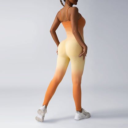 Seamless Gradient Cross Back Yoga Jumpsuit for Women Peach Butt Enhancing Fitness Outfit for Comfort and Style