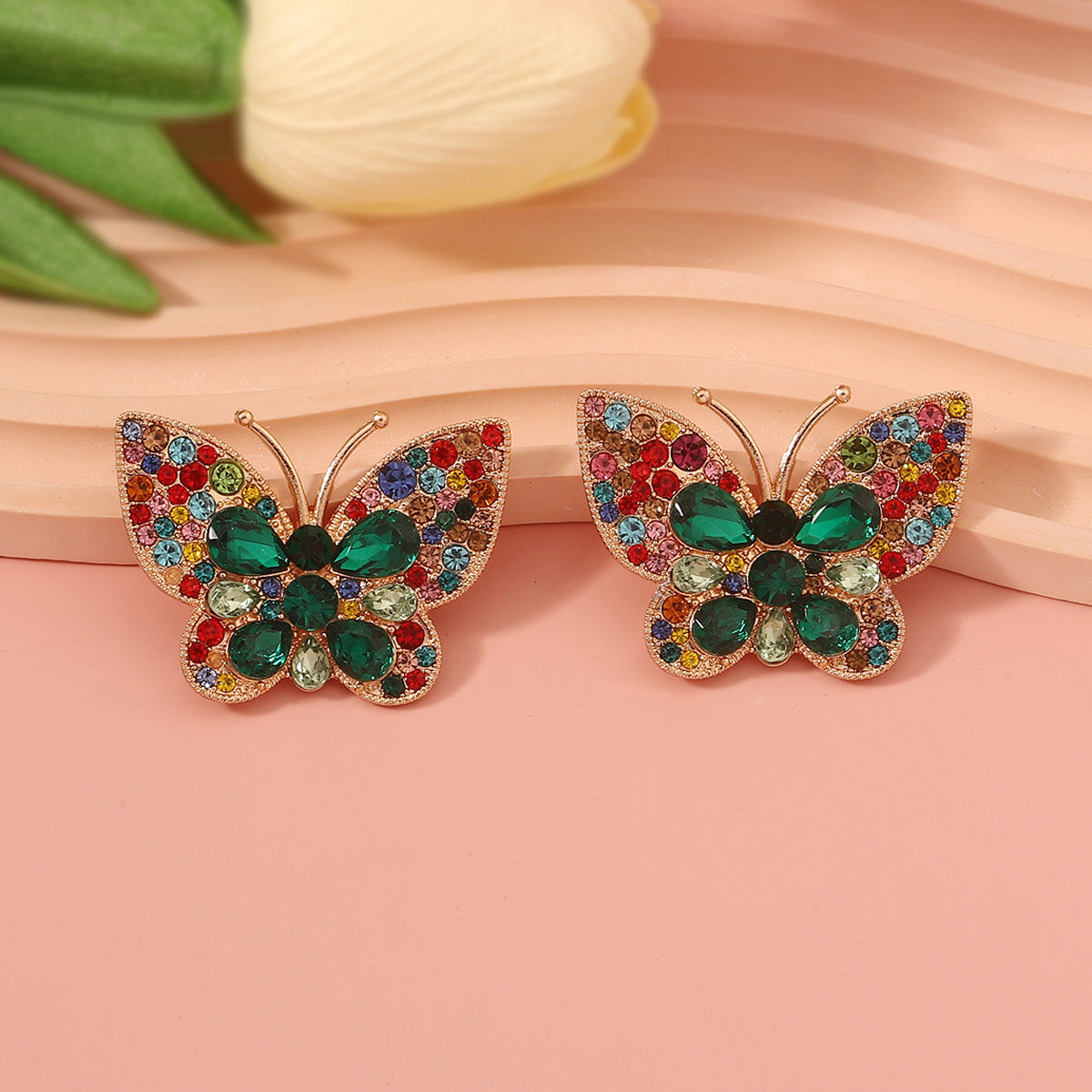 Stylish Animal-Inspired Butterfly Earrings with Colorful Crystals -  Quality Alloy for Unique Fashion Lovers