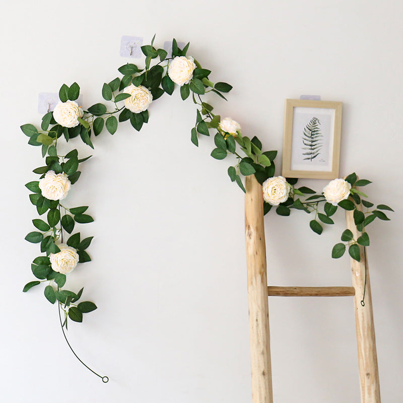 Realistic Peony Flower Vine Garland - Stunning Faux Rose Trellis Decor for Home and Wedding Backdrops, Ideal for Floral Arrangements and Festive Celebrations