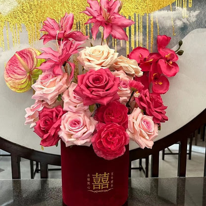 Stunning Faux Floral Wedding Room Decor - Beautifully Arranged Artificial Flowers in Embrace Bucket for Bedroom and Wedding Celebration