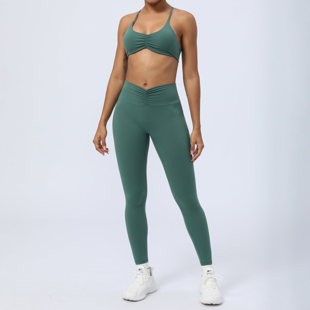 Women's Y Back Sports Set Yoga Outfit with Built In Chest Padding and Butt Lifting 3 4 Leggings for Comfort and Performance