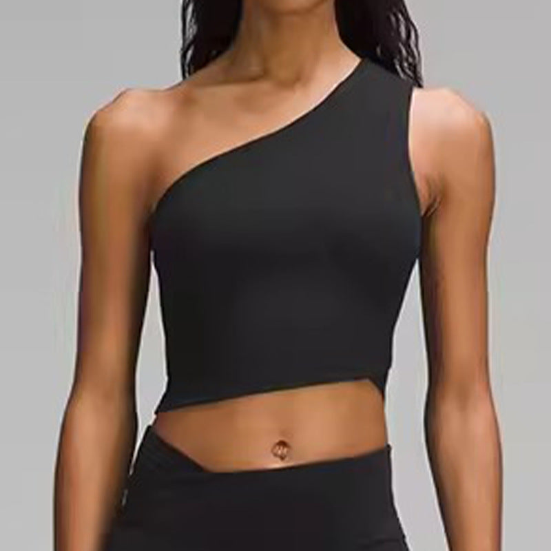 Women's Asymmetrical One Shoulder Yoga Top with Built in Bra for Outdoor Running Fitness Activities