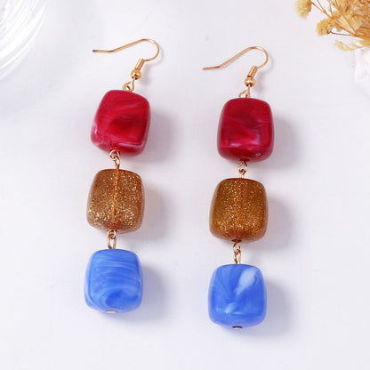 Stylish Geometric Colorful Resin Inlay Hook Earrings - Versatile Bohemian Tribal Earrings for Everyday Wear and Commute