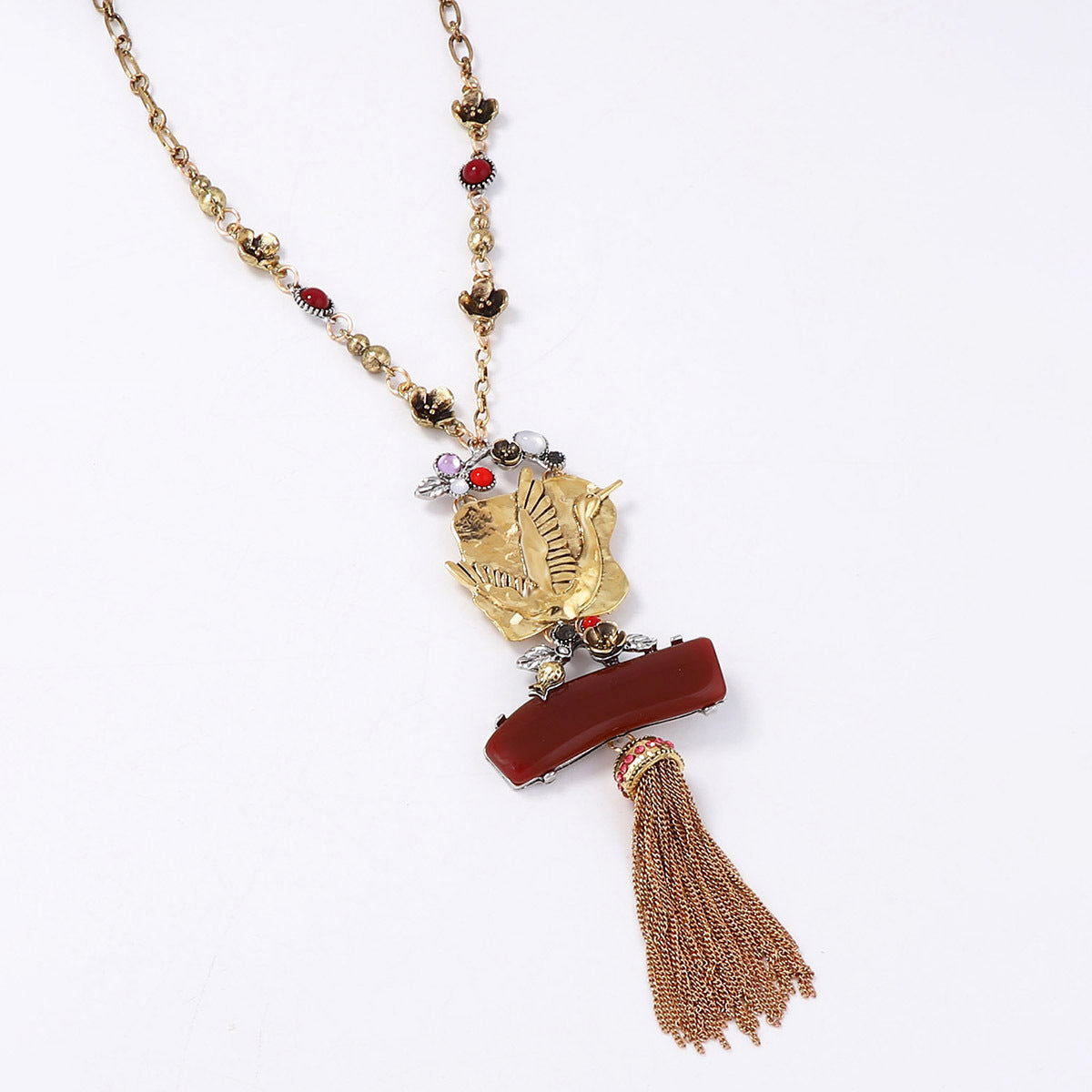 Bohemian Vintage-Inspired Alloy Statement Necklace with Exaggerated Bird Tassel Pendant – Unique Women's Fashion Accessory