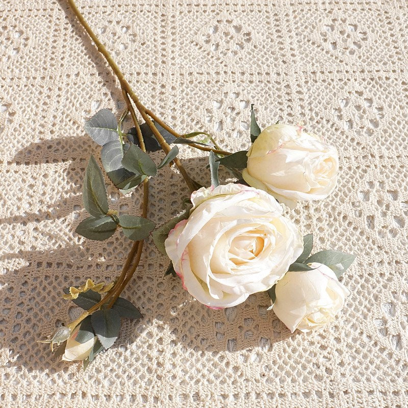 Lifelike Single Stem Edged Friendship Rose - Elegant Faux Flower for Weddings, Event Displays, and Home Décor