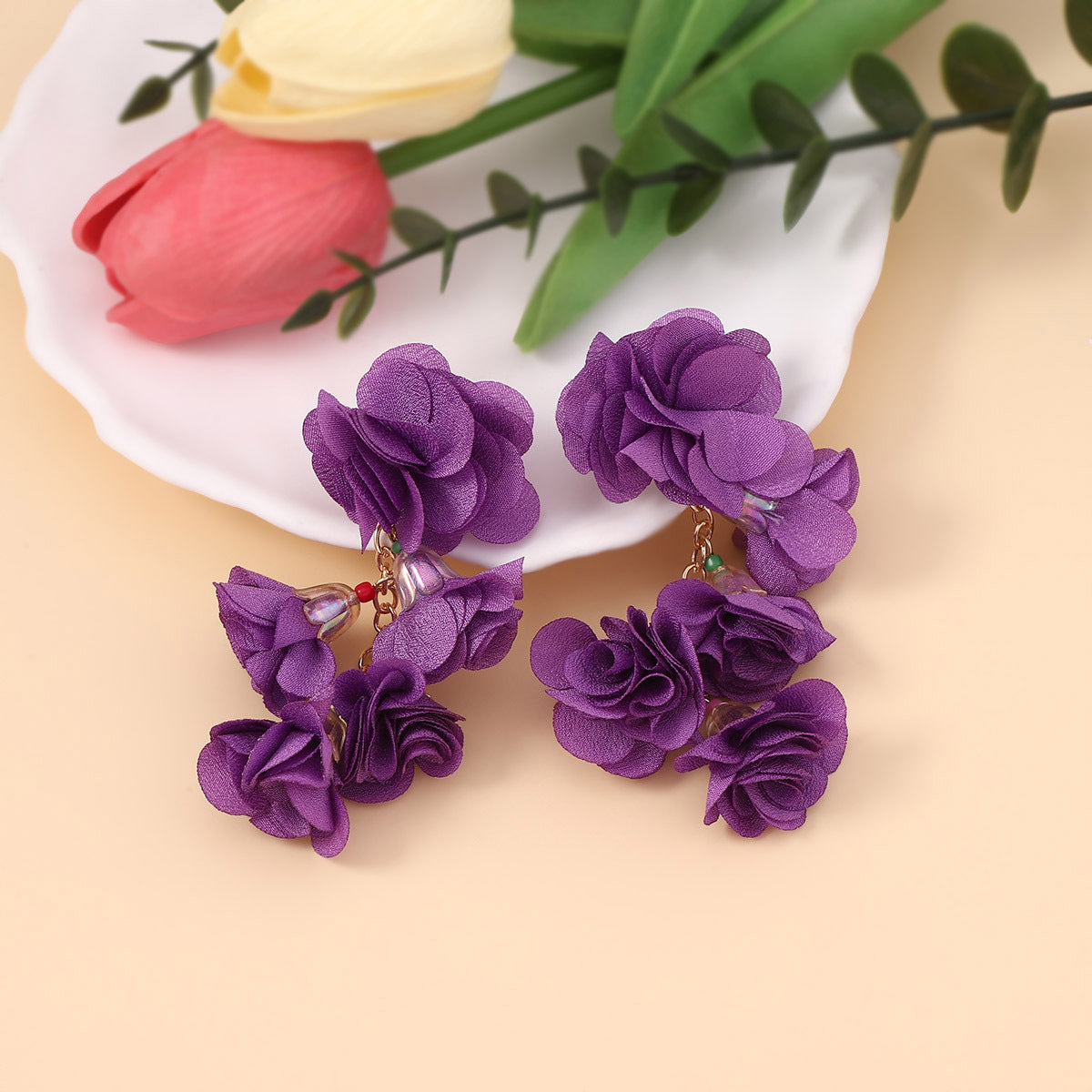 Bohemian Colorful Floral Fabric Drop Earrings - Perfect Ethnic Vacation Accessory for Every Occasion