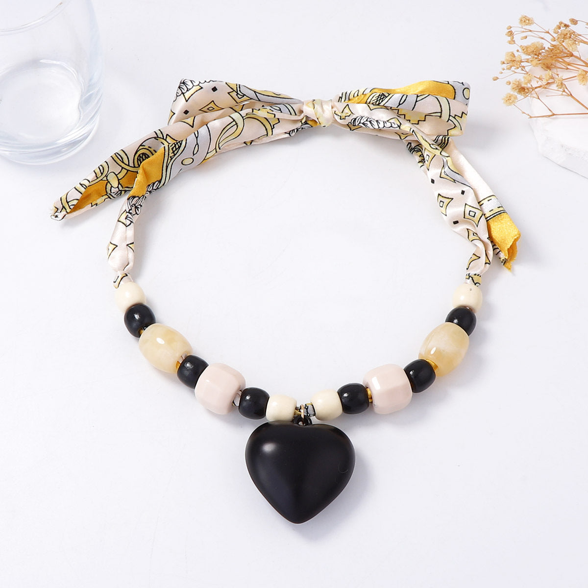 Chic Minimalist Silk Scarf-Inspired Beaded Heart Pendant Necklace for Effortless Everyday Style - Perfect for Women Who Love Versatile Jewelry