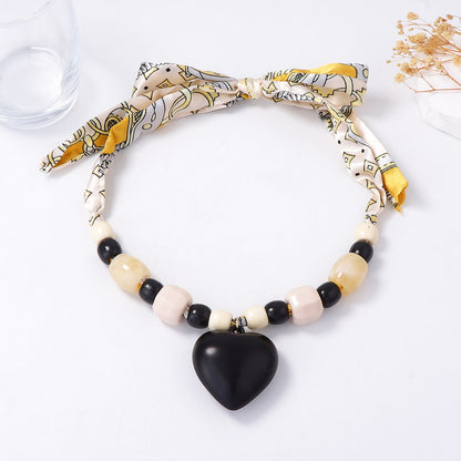 Chic Minimalist Silk Scarf-Inspired Beaded Heart Pendant Necklace for Effortless Everyday Style - Perfect for Women Who Love Versatile Jewelry
