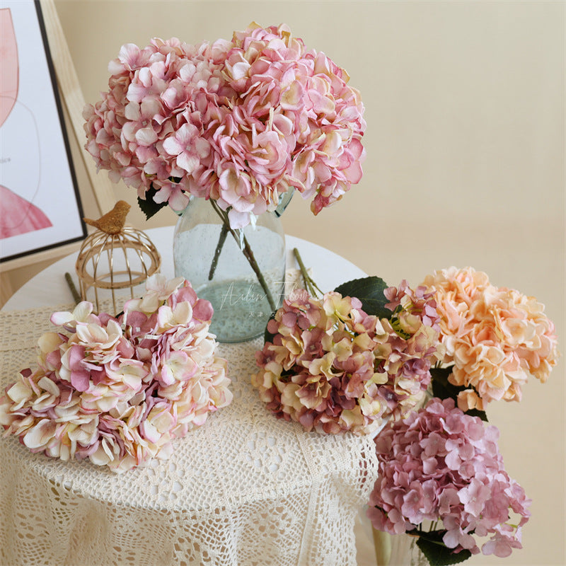 Elegant 5-Head Hydrangea Artificial Flowers - Realistic Silk Floral Arrangements for Weddings, Events, Hotels, and Home Decor