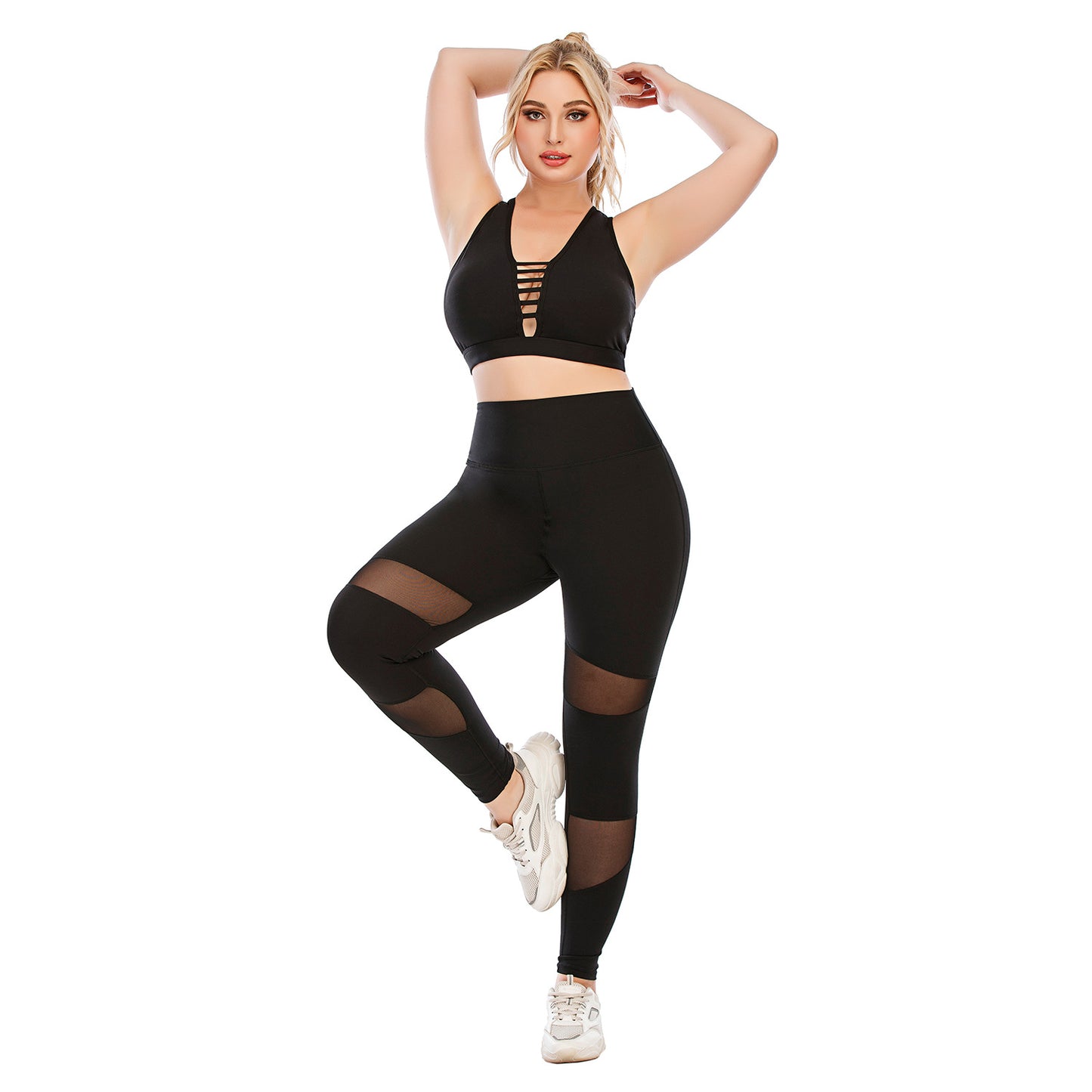 Plus Size Fitness Apparel Set High Performance Yoga Outfit with Compression Leggings Supportive Sports Bra for Every Workout Model 12071 12072