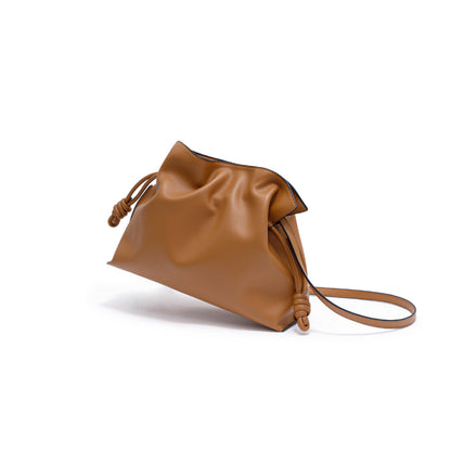 Genuine Leather Women's Drawstring Bucket Bag and Versatile Chic Crossbody and Shoulder Bag with Ruched Design for Everyday Use