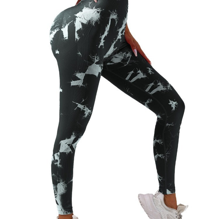 High Waisted Seamless Tie Dye Leggings for Women Peach Hip Lifting Workout Pants for Running Gym and Yoga