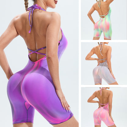 Vibrant Aurora Seamless Body Shaping Yoga Bodysuit Shorts Moisture Wicking Anti See Through Design for Comfortable Movement