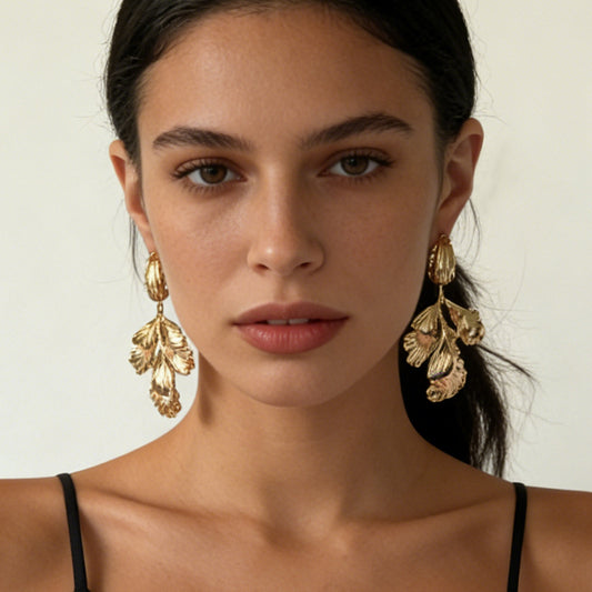 Exaggerated Vintage-Inspired Statement Alloy Ginkgo Leaf Drop Earrings - Chic and Luxurious for Modern Women