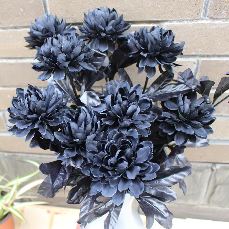 Elegant Black Faux Dahlia Silk Flower - Stunning Single Stem Sun Tea Flower for Halloween Home Decor