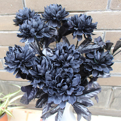 Elegant Black Faux Dahlia Silk Flower - Stunning Single Stem Sun Tea Flower for Halloween Home Decor