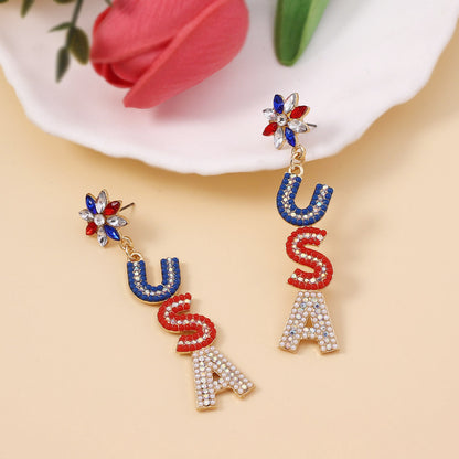 USA Flag Earrings with Stunning Pearl and Diamond Accents – Celebrate Independence Day in Style with Patriotic Jewelry for Parties and Events