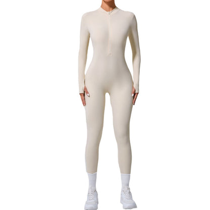 Sleek Half Zip Yoga Bodysuit with Finger Holes Slim Fit No Padding Sportswear for Enhanced Comfort and Flexibility Model 5025