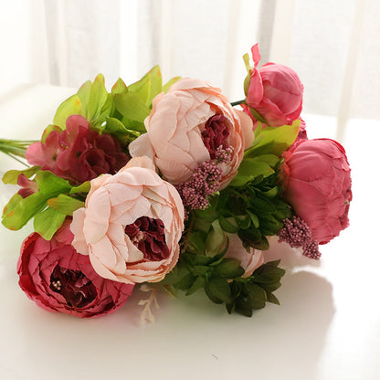 Realistic European Style 13-Head Foamed Peony Bridal Bouquet - Perfect for Weddings, Home Decor, and Floral Arrangements