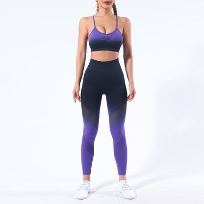 Seamless Gradient Yoga Set for Women Cami Sports Bra with High Waist Leggings for Comfort and Support