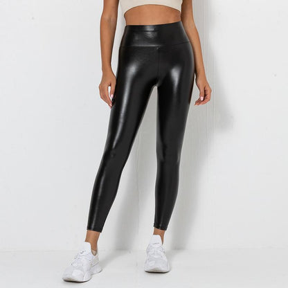 High Waisted Shiny PU Leather Leggings for Plus Size Women Figure Flattering Butt Lifting Stretch Pants for Fashionable All Day Wear