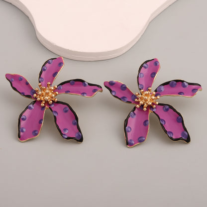 Chic and Unique Drop Oil Flower Earrings - Bold Polka Dot Alloy Jewelry for Women