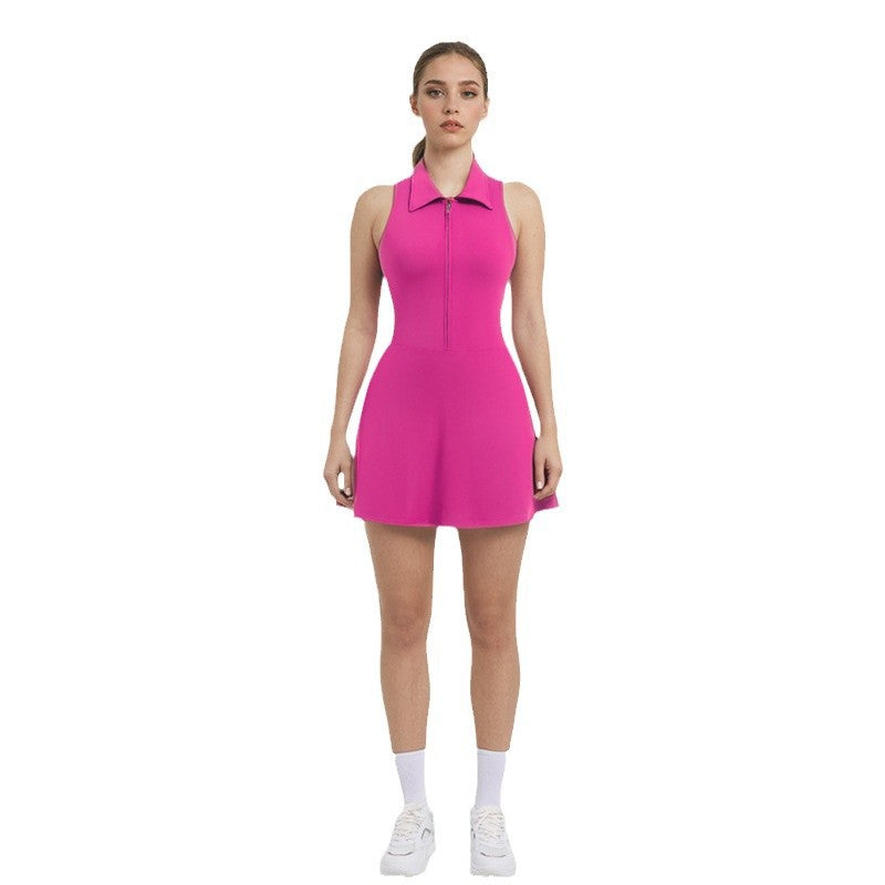 High Waisted Zip Front Tennis Dress with Collar Shaping Yoga Jumpsuit for Sporty Elegance and Comfort