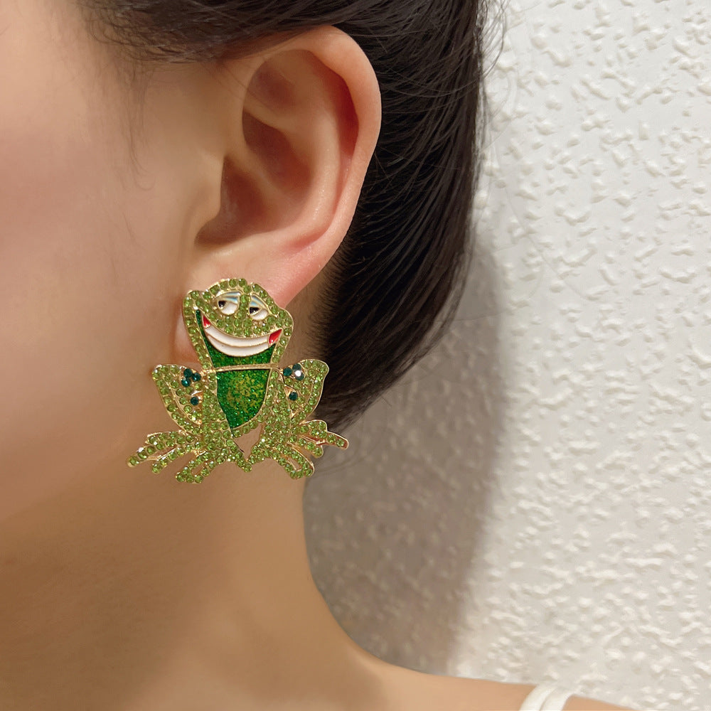 Charming Cartoon Vintage-Inspired Cute Frog Alloys with Rhinestone Earrings – Simple Yet Stylish Jewelry for Every Occasion