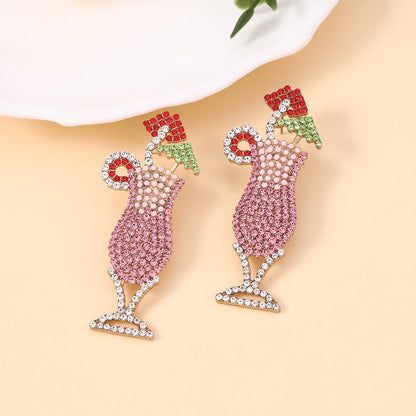 Hawaiian-Inspired Statement Drink Cup Earrings for Women – Colorful, Gem-Studded Fruit Cocktail Jewelry Accessory