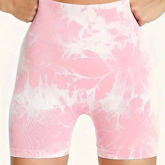 High Waisted Tie Dye Seamless Yoga Shorts for Women Butt Lifting Peachy Mid Length Workout Leggings for Fitness and Active Lifestyle