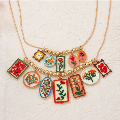 Unique Geometric Alloy Pendant Necklace with Colorful Print - Stylish Multi-Layered Casual Accessory for Every Occasion