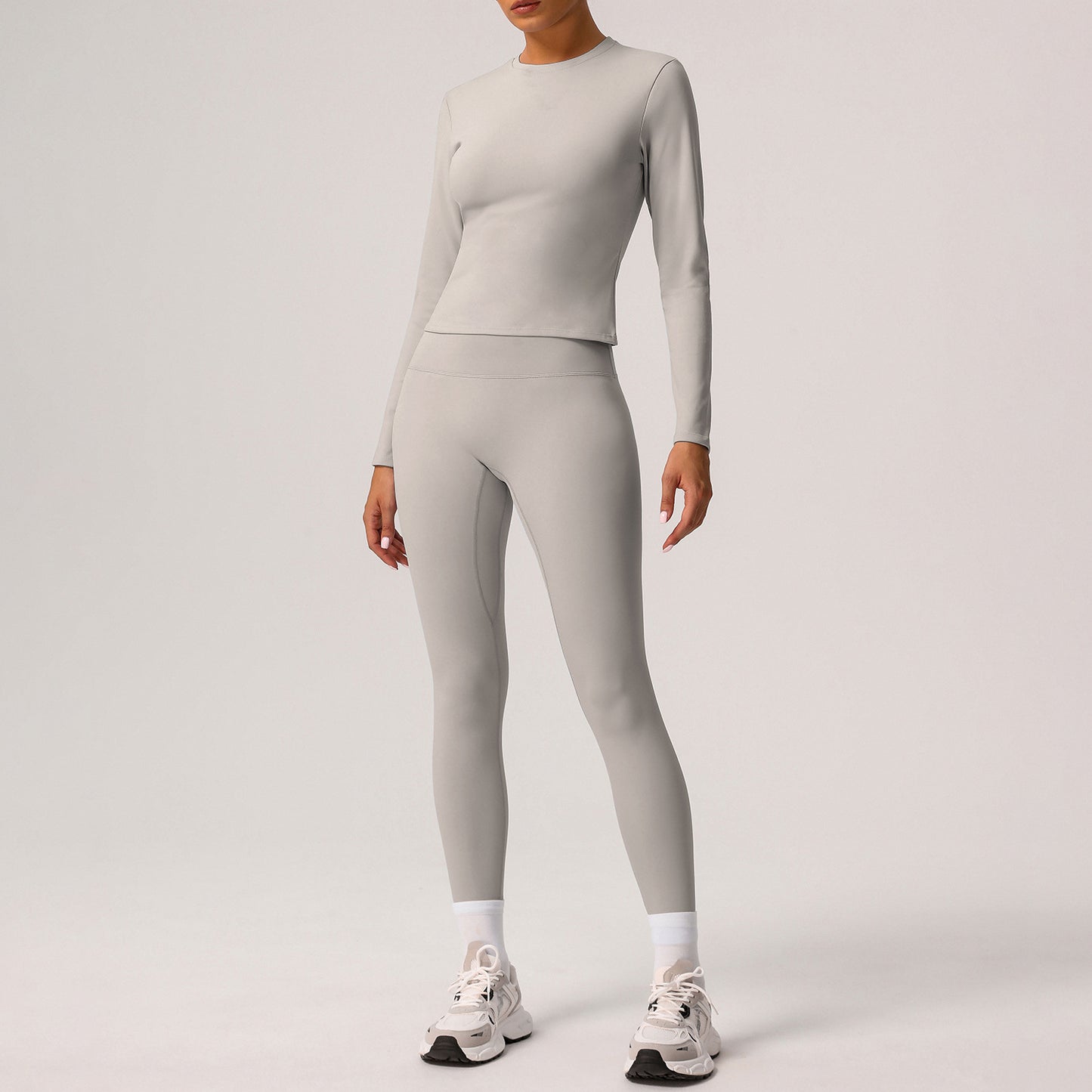 Quick Dry Warm Long Sleeve Top Leggings Yoga Set Fleece Lined Durable Running Fitness Outfit for Comfort and Performance