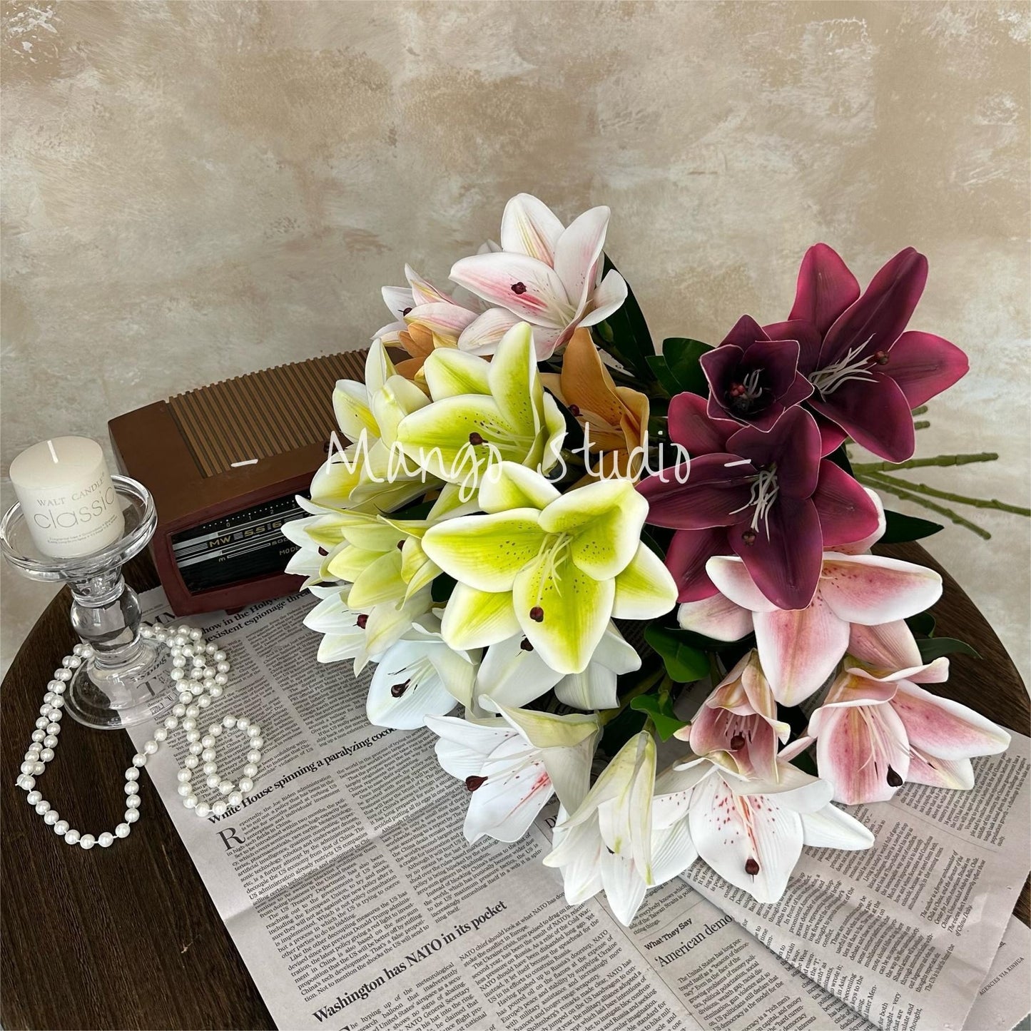 Luxurious 3D Textured Sunlit Lily Artificial Flowers – Elegant Decorative Arrangement for Living Rooms, Weddings, and Special Occasions