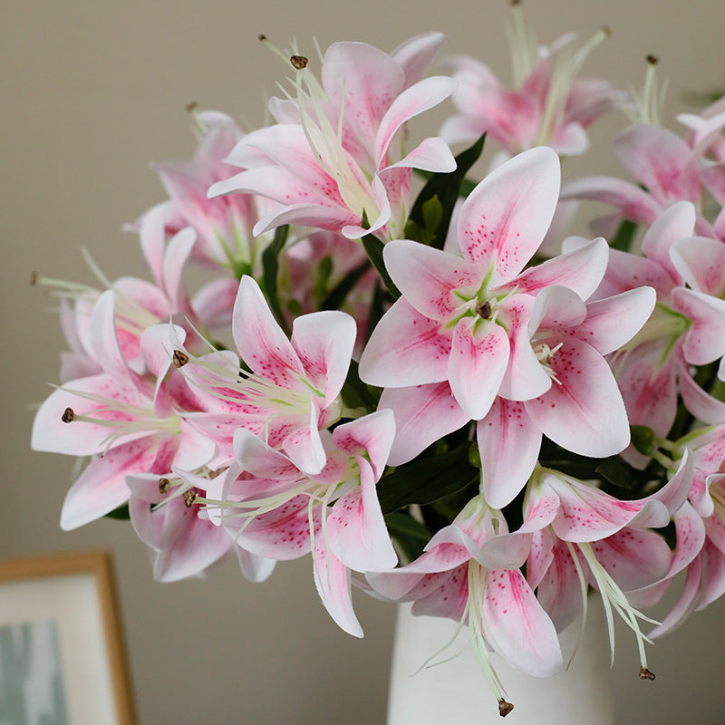 Realistic 10-Head Mini Lily 3D Touch Faux Flower Bouquet - Perfect for Home Decor, Living Room, and Wedding Decorations