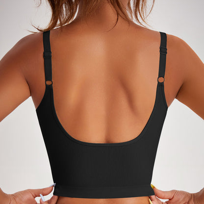 Seamless Yoga Tank Top for Women Spring Summer Ribbed Sports Bra with Beautiful Back Design for Fitness and Activewear