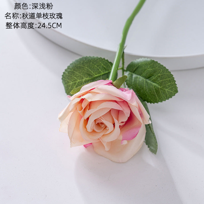 Realistic Autumn Single Stem Rose - Perfect Home Decor Accent, Wedding Bouquet, and Floral Wall Decoration - Faux Rose PJ1052