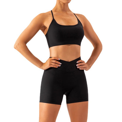 Women's Yoga Set Ribbed Moisture Wicking Sportswear Ensemble for Training Running and Fitness