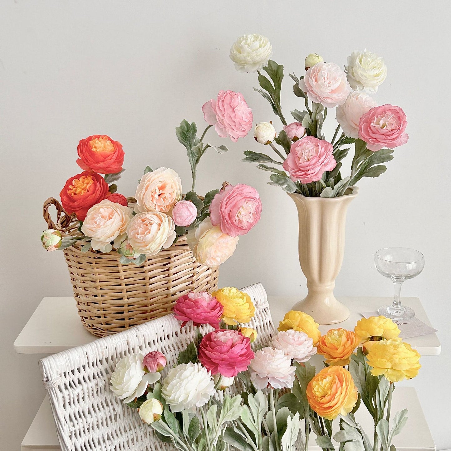 Realistic Faux Peony Flower Arrangement - Nordic Minimalist Home Decor for Living Room & Dining Table Centerpiece