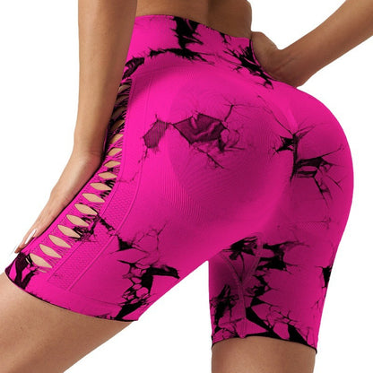 High Waisted Tie Dye Yoga Shorts for Women Butt Lifting Side Cutout Activewear for Running Outdoor Sports Fitness Summer Workouts