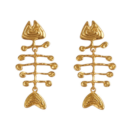 Chic Coastal Vibe Vintage Alloy Fishbone Dangle Earrings - Lightweight, Versatile, and Perfect for Everyday Wear
