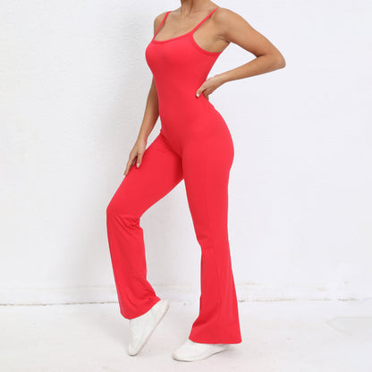 Slim Fit Yoga Jumpsuit for Women High Waisted Butt Lifting Workout Bodysuit with Flared Wide Leg Pants for Comfort and Style