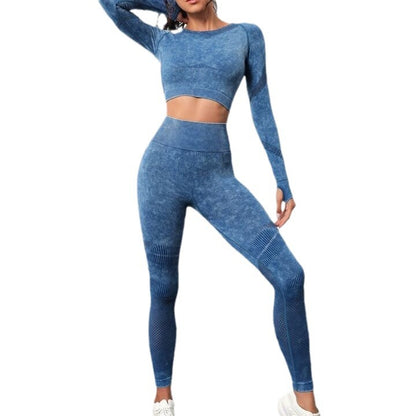 7 Color Seamless Washable Breathable Hollow Out 2 Piece Yoga Set for Women Long Sleeve Top and High Waisted Butt Lifting Leggings for Comfort and Style