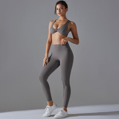 Low Back Yoga Bra and Leggings Set No Underwear Needed for Running Fitness Everyday Wear